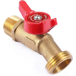 1 Heavy Duty Brass Hose 90 Degree Elbow Stop Valve Hose Bibb Boiler Drain 3/4" Male NPT Inlet *3/4" Male GHT Threaded Garden Hose Connector Adapter Water Shut-Off Valve Faucet