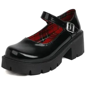 Women's Thick Mary Jane Thick soled Shoes Patent Leather Uniform Dress Shoes Retro Lolita Shoes