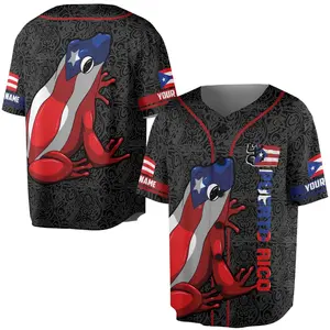 Personalized Frog Puerto Rico Flag Baseball Jersey for Men & Women | Custom Design in S-5XL Size Options for Unique Style