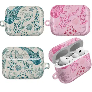 Whimsical Ocean Shark AirPods Case – Cute Sea Life Design with Starfish, Seashells & Coral Details, Aesthetic Marine Theme Protective Cover, Coastal Beach Style Accessory, Trendy Gift for Him & Her, Summer Ocean Lover AirPods Case