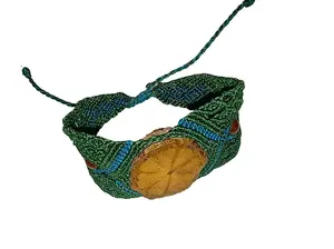Handwoven Macrame Bracelet with Natural Wood Center - Peruvian Craft