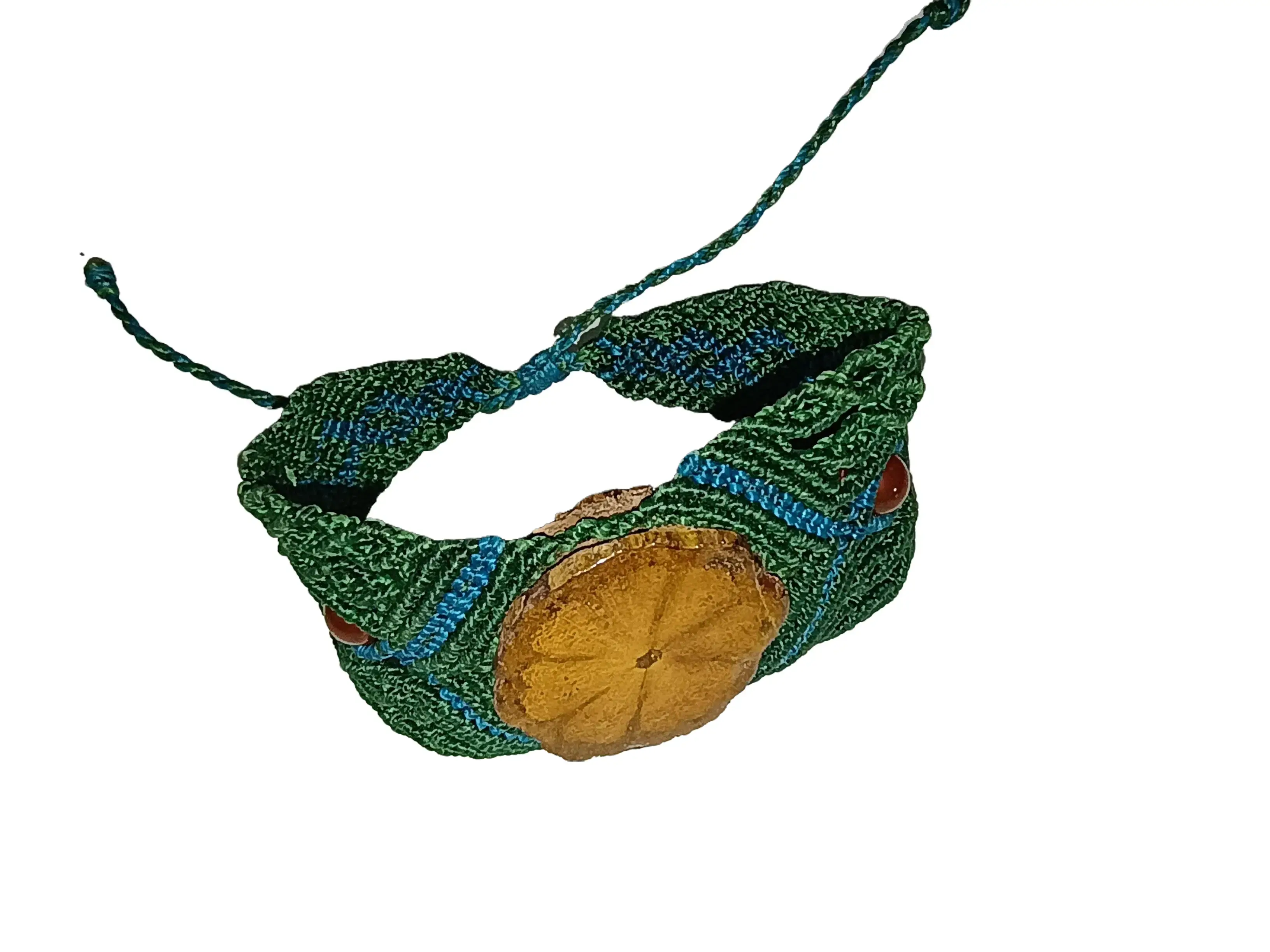 Handwoven Macrame Bracelet with Natural Wood Center - Peruvian Craft