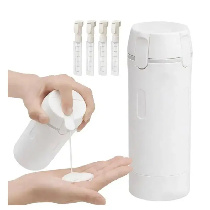 4-in-1 Leak-Proof Travel Dispenser Bottles with Secure Lock Design, TSA Approved BPA Free Refillable Silicone Squeeze Containers, Portable Travel Size Toiletry Bottles for Shampoo Lotion Soap Cosmetics, Ideal for Travel Business Camping makeup organizer