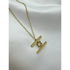 18K Gold Plated Stainless Steel Israel Flag Necklace