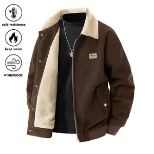 Autumn Winter New Men's Corduroy Jacket, Mature Fashionable Daily Casual Outing Zipper Work Coat, Suitable for Cold Weather Menswear Tops Fuzzy Sherpa Fleece Long Sleeve