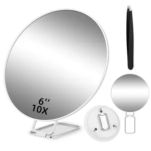 Portable 6 Inch Large Magnifying Glass with Desktop Stand and Suction Cup, 5-30x High Power Travel Makeup Mirror, Handheld Wall Mountable, Travel Hand Mirrors