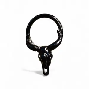 Western Jewelry Black 8 Diameter Cow Skull Septum Clicker 16 Gauge Stainless Steel Nose Ring Piercing Jewelry - Pendants