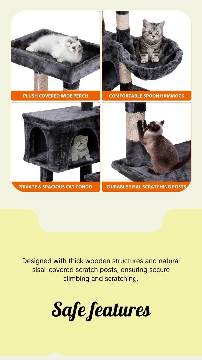 36" Cat Tree Cat Tower Scratching Posts Cat Condo W/Hammock for Indoor Cats Gray