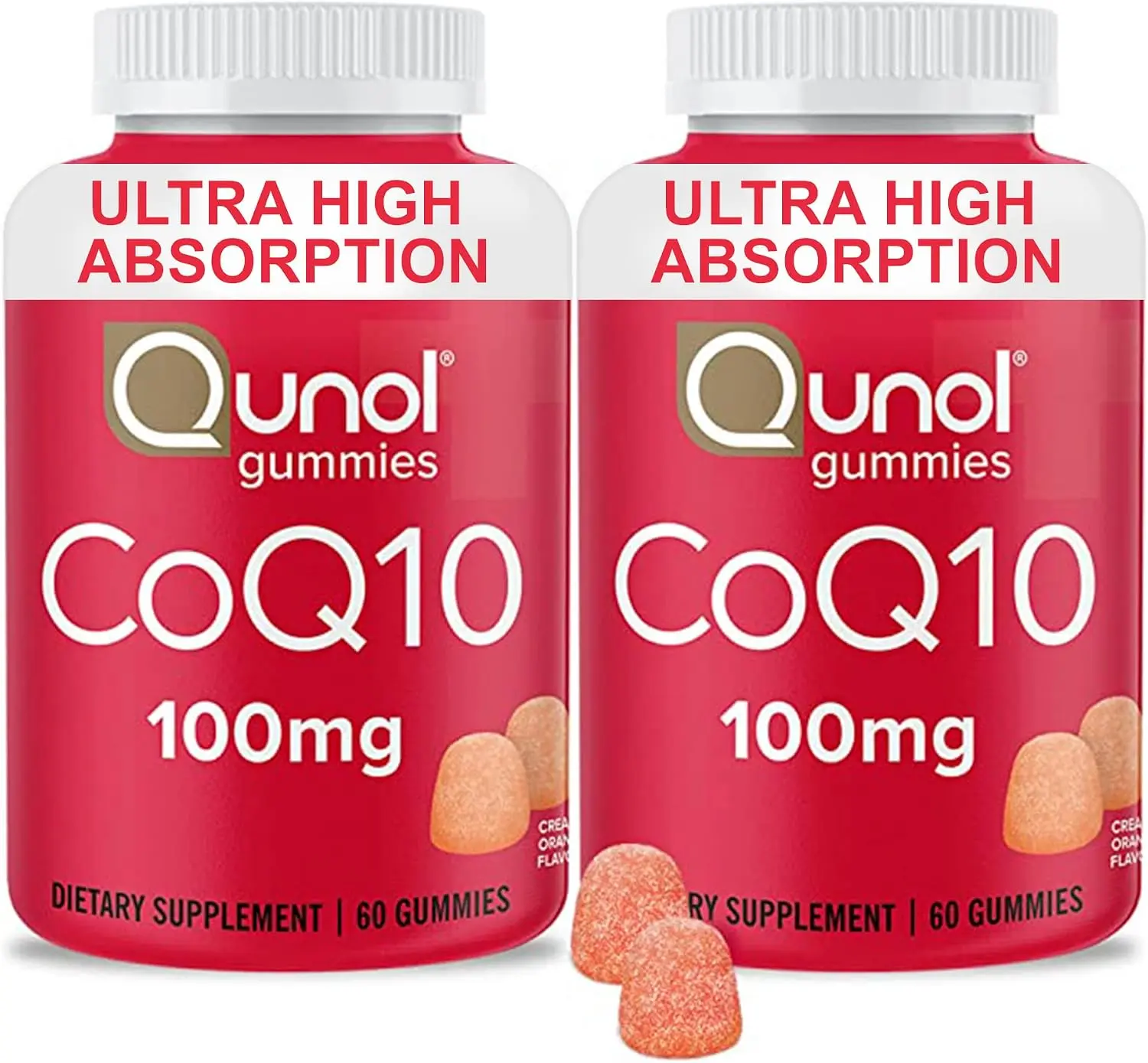 Qunol CoQ10 Chewable Gummy Supplements, 100mg Ultra Absorb Formula for Adults, Gluten Free, Vegan, Energy & Heart Health Support, 60 Count (Pack of 2) 2-Month Supply
