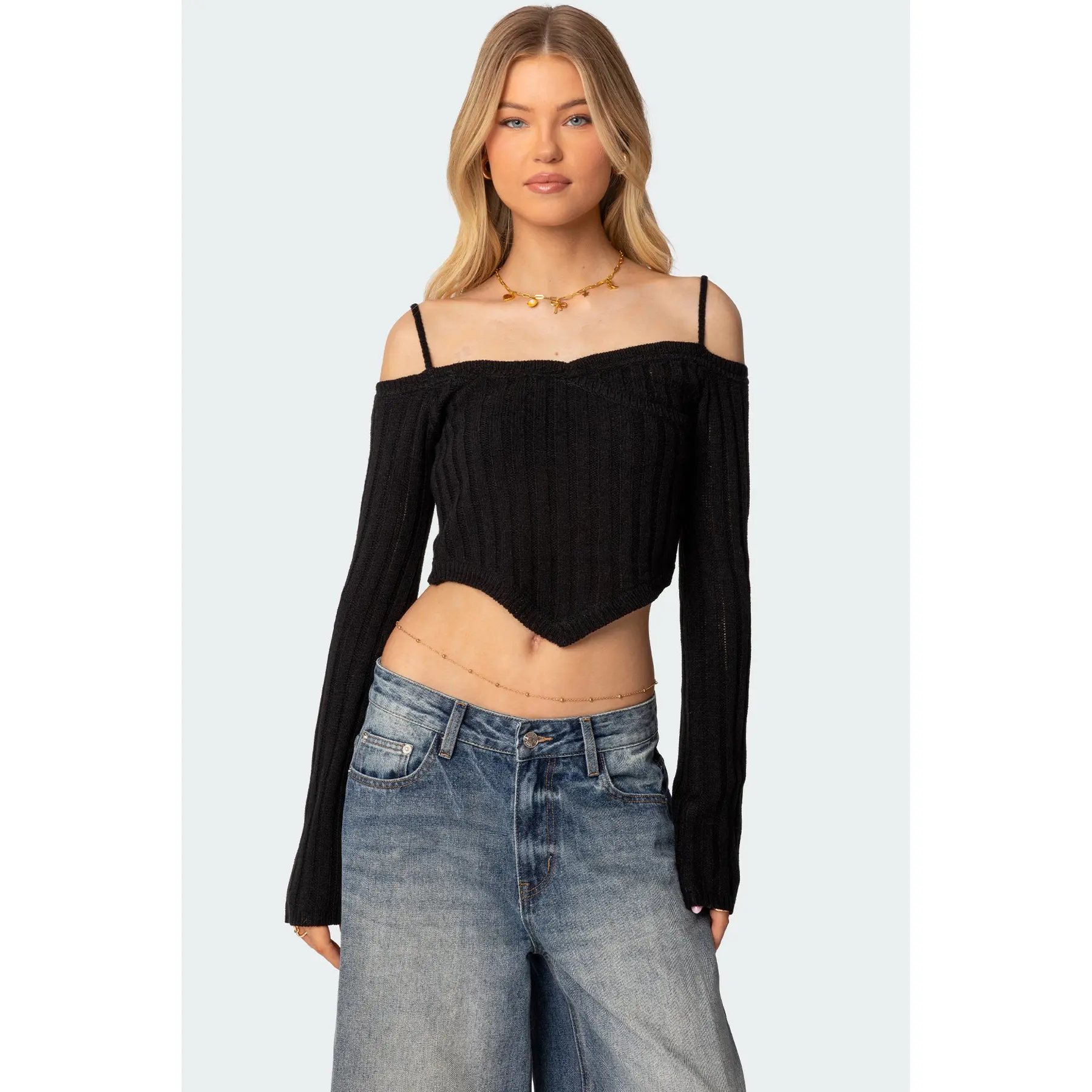 Triangle Hem Off Shoulder Sweater