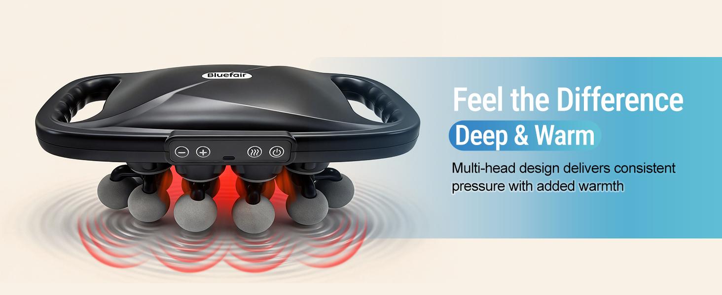 Bluefair 20-Head Percussion Massage Gun with 30 Levels & 9 Modes Deep Tissue Percussion Massager for Back Shoulders – Portable Massager with Red Light Therapy Adjustable Daily Use Quiet twenty-Head Model Gift, Fitness Recovery, Home Gym & Office Use