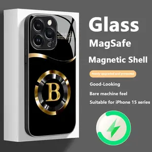Suitable for [iPhone 13 Pro] New high-end gold letter magnetic glass mobile phone case new business simple electroplating metal paint glass mobile phone case affordable anti-fall anti-fingerprint 995