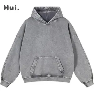 Men's Oversized Hoodie Pullover Women's Autumn Acid Wash Solid Color College Style Hoodie Streetwear Cotton Retro Hooded Sweatshirt