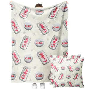 Diet Coke Can & Bottle Cap Vintage Throw Blanket and Throw Pillow Cover without Pillow Core Set-Soft Cozy Diet Coke Home Decor Set for Soda Lovers, Unique Diet Coke Gift for Her,Home Decor Bundle for Bedroom