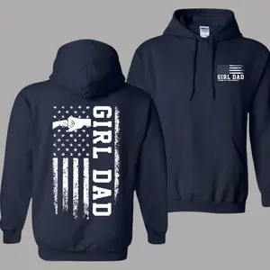 Patriotic Girl Dad Hoodie - American Flag Fist Bump Graphic Pullover for Proud Fathers - Father's Day Gift for Outdoor & Daily Wear - USA Flag Apparel