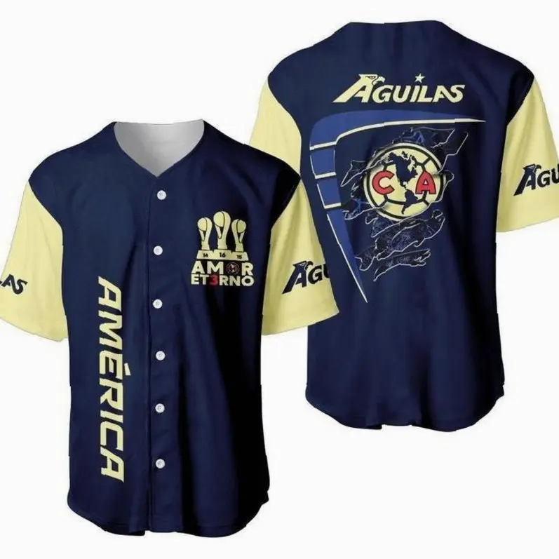 Trending 2025 Club America Baseball Jersey, Tri Campeón Liga MX Amor Eterno Champions Apparel for Men Women - Popular Choice