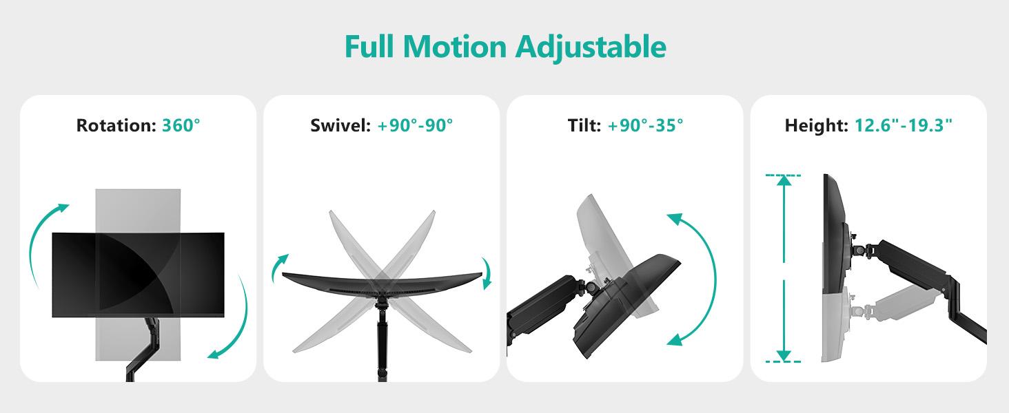 Single Monitor Mount, Gas Spring Arm for 17-34" Screens, Adjustable Stand up to 26.4lbs, Clamp/Grommet Base, 75/100mm Mounting Holes, Black. Desk Office Single Monitor Mount, Gas Spring Arm for 17-34" Screens, Adjustable Stand up to 26.4lbs, Clamp/Grommet Base, 75/100mm Mounting Holes, Black. Desk Office