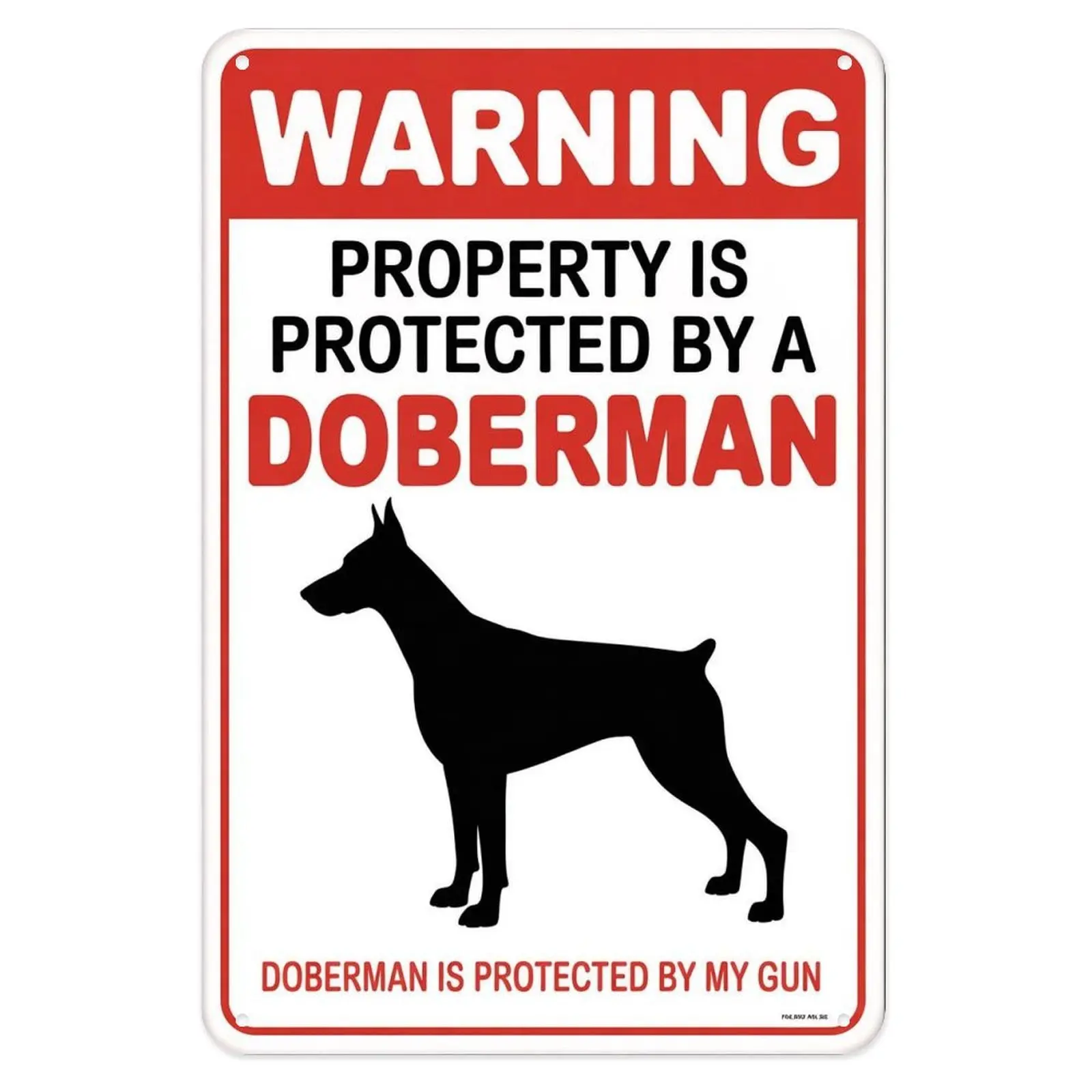 Doberman Warning Property Protection Tin Sign Vintage Guard Dog Metal Sign for Garden & Yard Bar, Porch, Garage Home Decor 8 X 12 In, Easy to Hang Style Gift Room