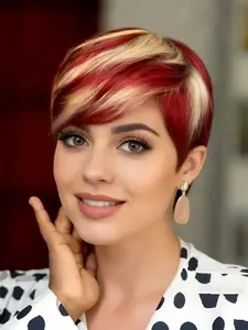 pixie wig Women's Short Straight Natural Human Hair Wig, Layered Pixie Cut Design, Machine Made Daily Party Use Stylish Gift Glueless Wig for Women