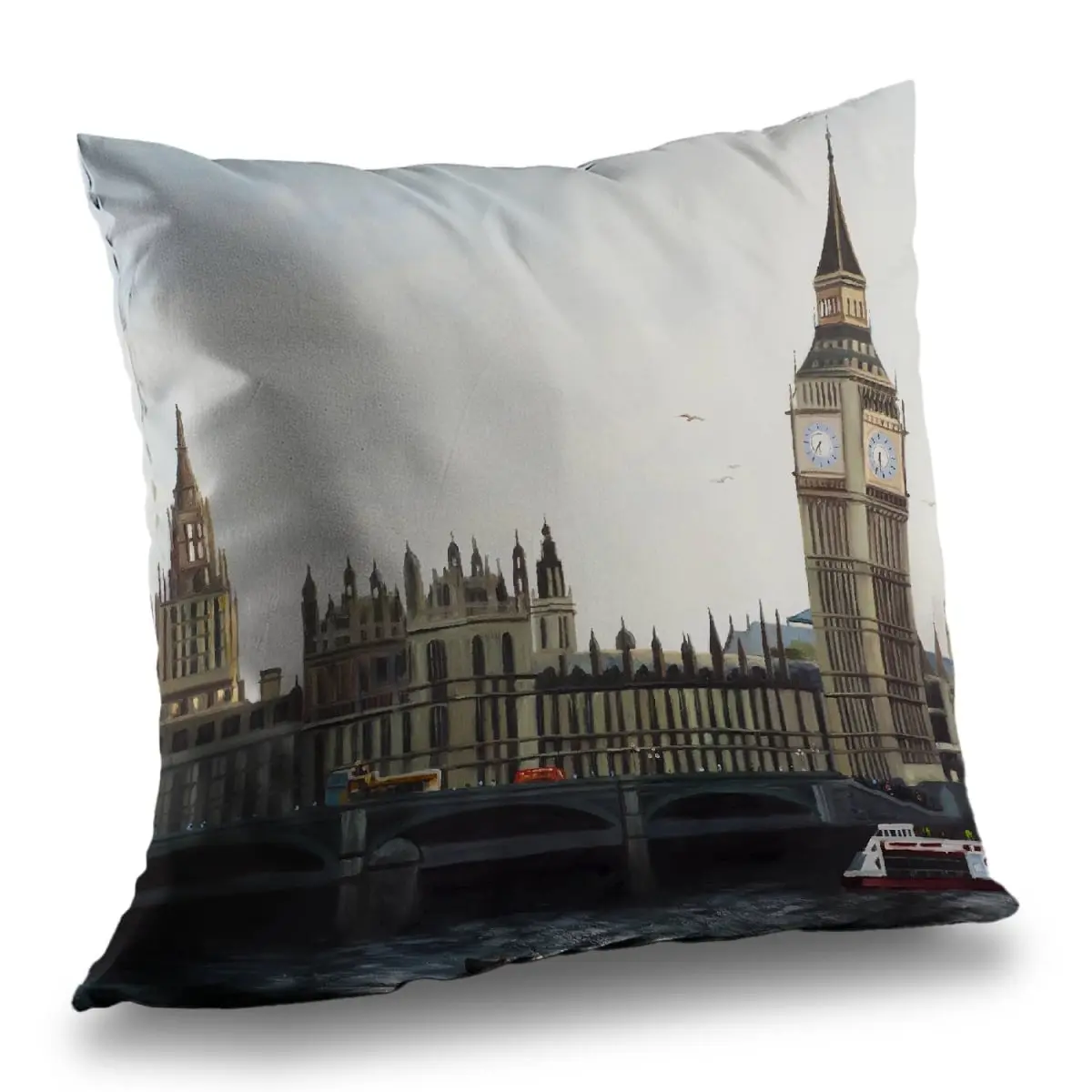 360 Stand 14x14 in. London Icon Big Ben Clock Throw Pillow, Bridge Gray Poly Twill Home Decor Pillow, Printed Art, 14-Inch Standard Pillows