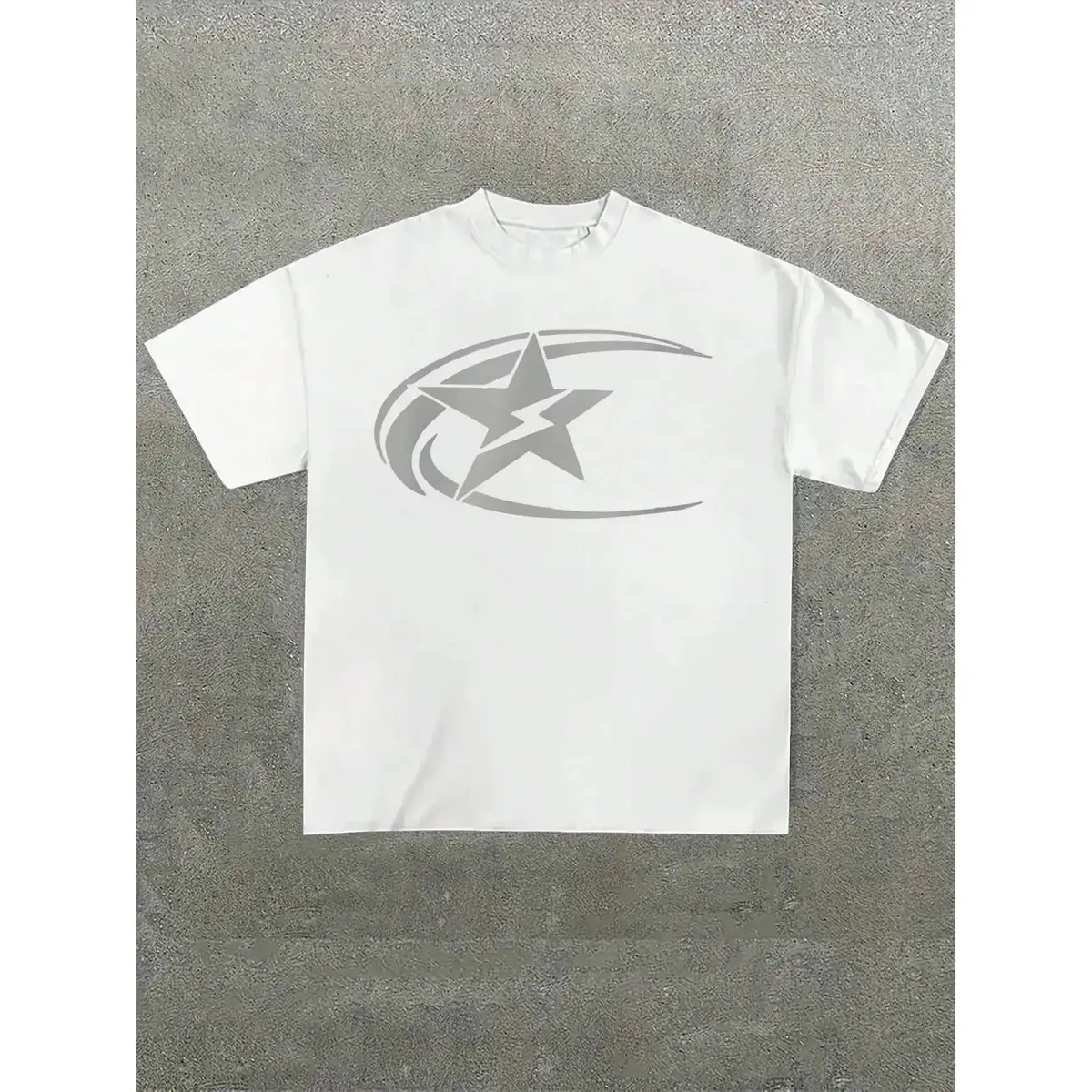 Essential Clean Fit Tee 2026 Oversized Graphic Tee Minimalist Gray Star Print Oversized T-shirt, Sleek Modern Streetwear, Soft , Casual Summer Fashion, Trendy Versatile Basic Top for Daily Wear Unisex Boxy Fit Heavyweight Tee Classic Menswear