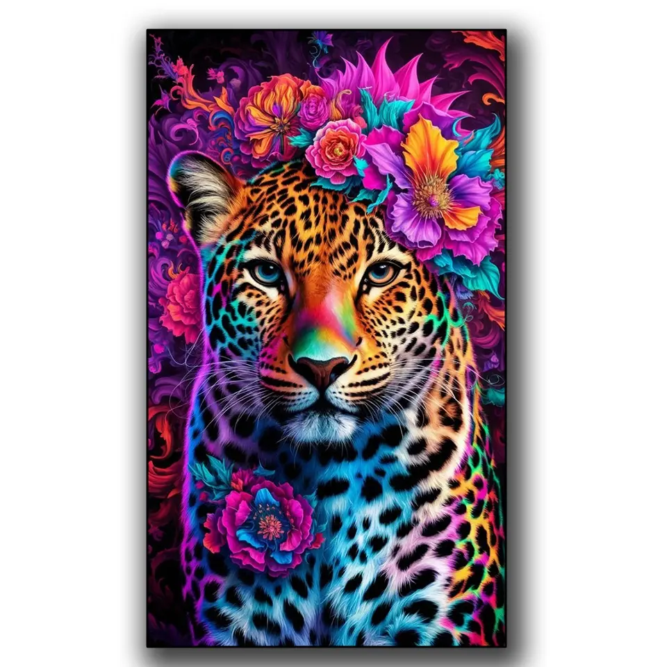 Large Size Leopard Diamond Painting Kit, DIY 5D Full Drill Diamond Art for Adults, Fantasy Library Wall Decor & Embroidery, Handcraft