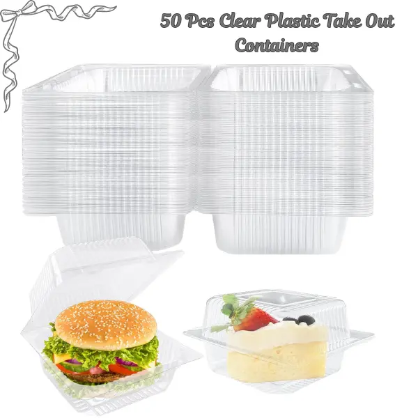 50 Pcs Clear Takeout Containers with Lids, Back to School Gift Meal Prep Boxes, Disposable Hinged Clamshell Food Containers for Salad, Pasta & Snacks, Leakproof BPA-Free, 5.3 x 4.7 x 2.8 in