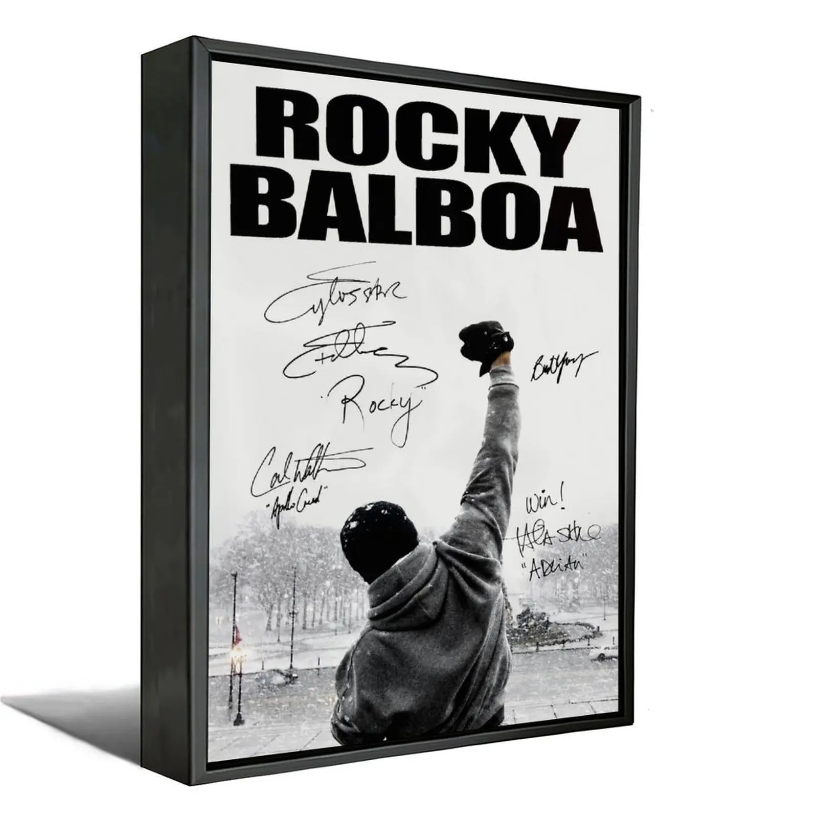 Rocky Balboa Iconic Philadelphia Steps Signed Canvas Wall Art, Classic Boxing Movie Scene Print, Motivational "Win!" Quote Poster, Decor for Man Cave Gym Bedroom, Framed/Unframed Multiple Sizes