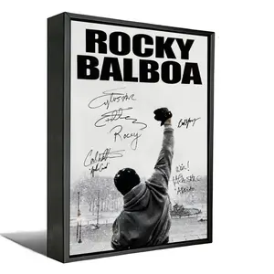 Rocky Balboa Iconic Philadelphia Steps Signed Canvas Wall Art, Classic Boxing Movie Scene Print, Motivational "Win!" Quote Poster, Decor for Man Cave Gym Bedroom, Framed/Unframed Multiple Sizes