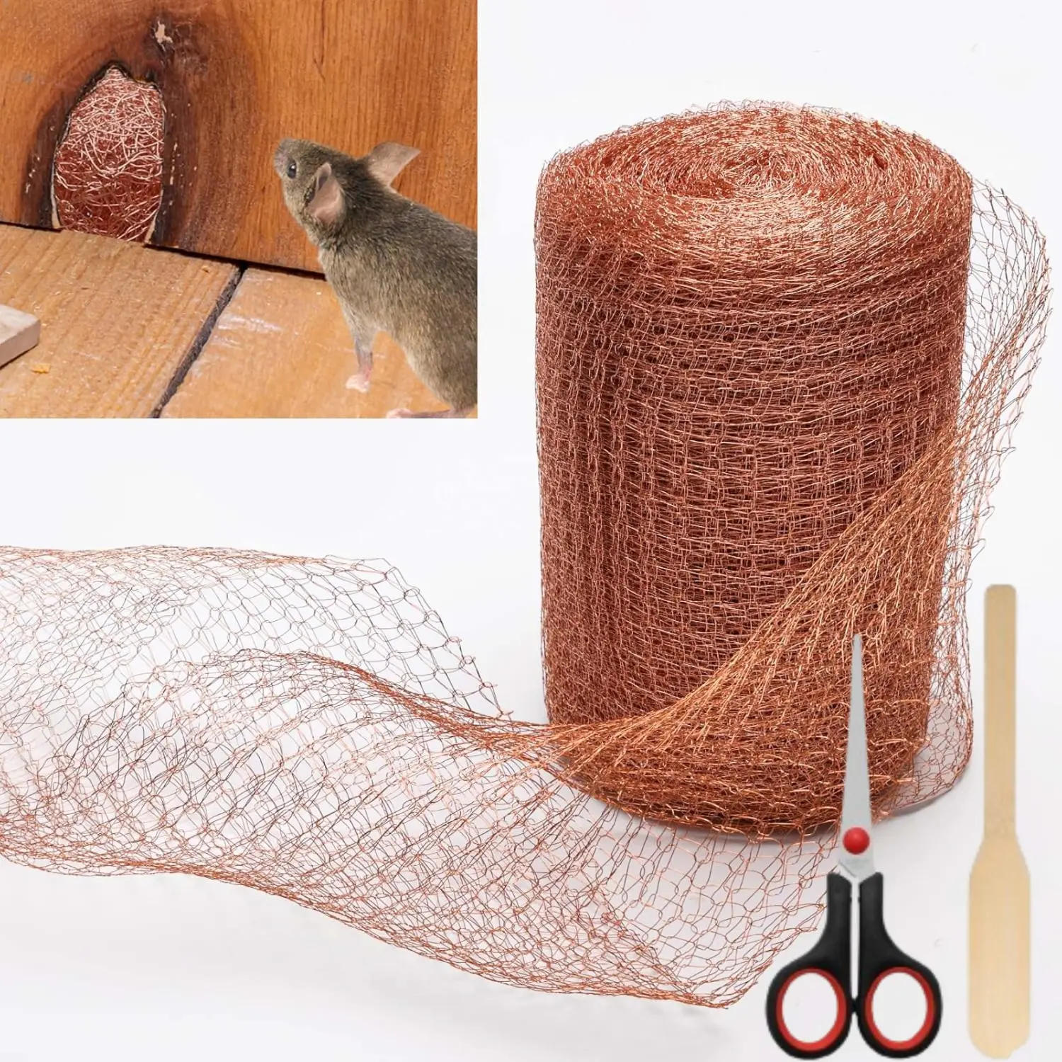 Copper Mesh Roll (5" x 50 ft), Blocker for Hole,Double Layer Copper Fill Fabric,Gap Hole Filler,Copper Wool for Bat Snail Bird Rodent Control,Copper Wire with Packing Tool and Scissors for Plants