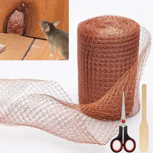 Copper Mesh Roll (5" x 50 ft), Blocker for Hole,Double Layer Copper Fill Fabric,Gap Hole Filler,Copper Wool for Bat Snail Bird Rodent Control,Copper Wire with Packing Tool and Scissors for Plants