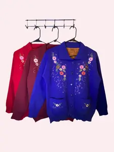 Lapel embroidered cardigan sweater