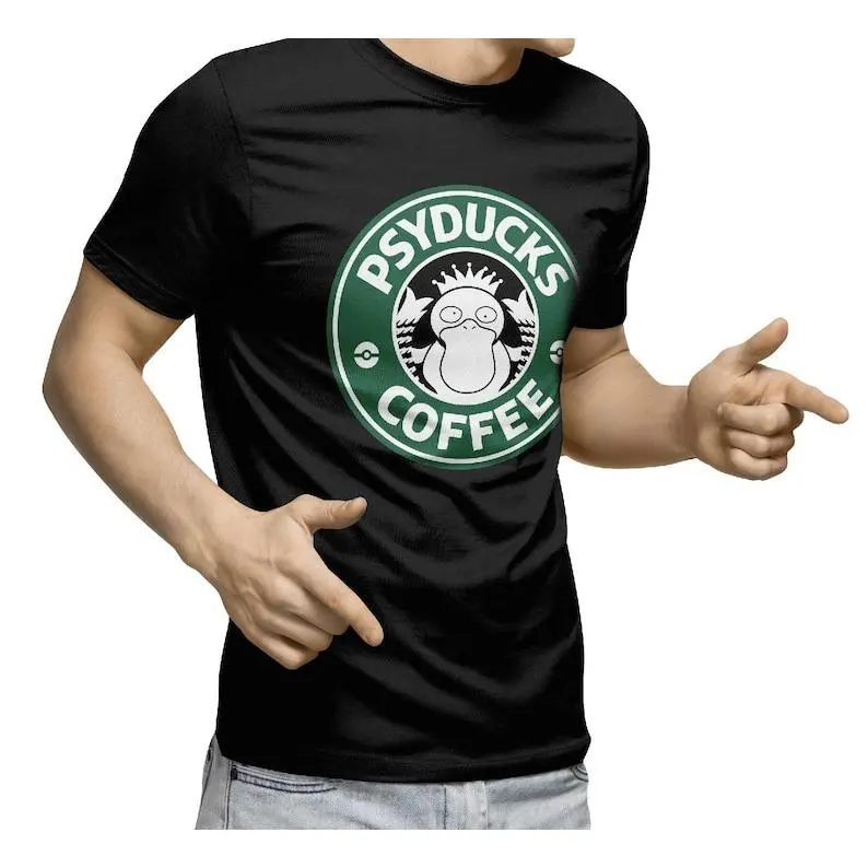Funny Coffee Lover T-Shirt, Psyduck Inspired Parody Tee, Caffeine Addict Gift, Gamer Coffee Shirt
