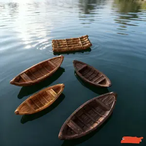 5PCS -Mini Floating Boat Bamboo Raft Aquarium Decor , Micro Landscape Driftwood Ship DIY Ornament, Realistic Floating Miniature Figurine for Fish Tank, Garden & Patio Sculpture Decoration