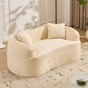 67" Curved Loveseat Sofa with 2 Pillows, Modern Boneless Couch in a Box, Small Cloud Loveseat for Bedroom Small Space Apartment Living Room, Memory Foam, Chenille, No Assembly