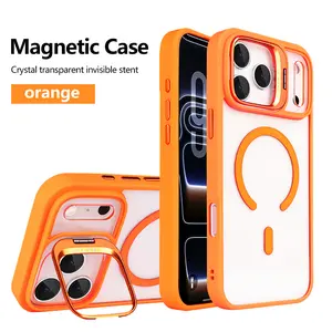 New Magnetic Version iPhone Case for iPhone 17 Pro Max 16 15 14 Plus 13 12 11 Air With Lens Cover Body Anti-Slip Bumper Unique Design for Daily Use Premium Clear Magnetic Bracket Shell Luxury Metal Rotating Phone Case