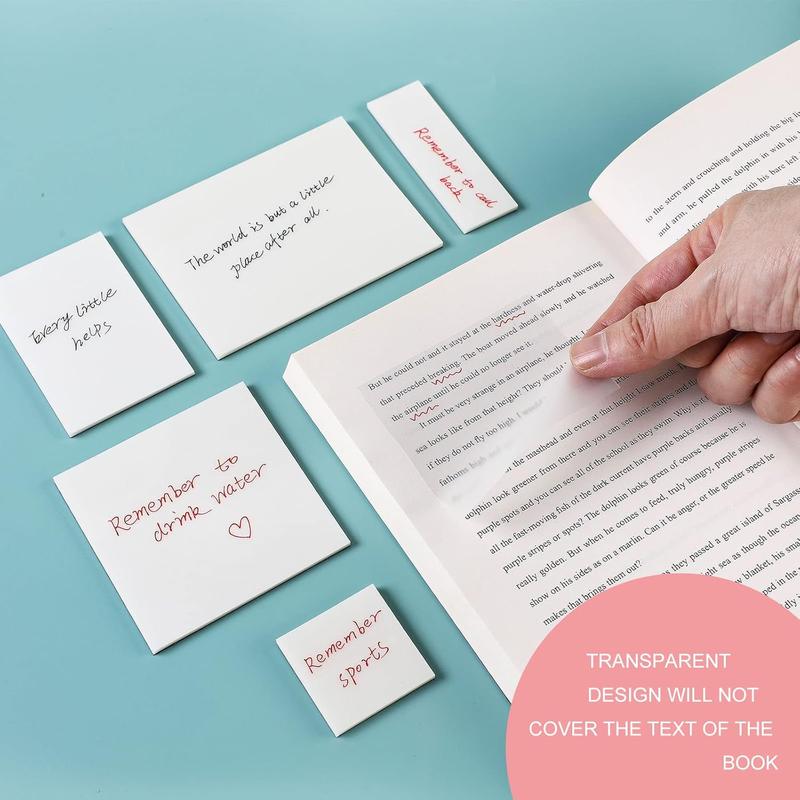 850 count Transparent Sticky Notes Pad, Clear Sticky Notes for Books Message Reminder, Self-Adhesive Translucent Sticky Notes, 17 Packs (1.5"x1.5", 3"x1", 3"x2", 3"x3", 3"x4") 850 count Transparent Sticky Notes Pad, Clear Sticky Notes for Books Message Reminder, Self-Adhesive Translucent Sticky Notes, 17 Packs (1.5"x1.5", 3"x1", 3"x2", 3"x3", 3"x4")