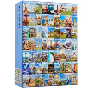 Travel Puzzle Jigsaw Puzzles for Adults 1000 Pieces, 63 World Wonders Travel City Jigsaw Puzzle Colorful Wall Art Decor