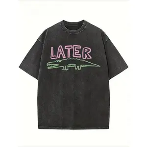 Valentine's Day Shirt Satirical Post Crocodile Pattern Shirt - Fun Neutral Loose T-shirt with Crocodile Pattern, Breathable Washed, Round Neck Short Sleeve Casual and Holiday PartyRAIMENTRY