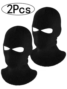 2Pcs-Warm Knit Beanie Hat Ear Warmer Headband, Unisex Fitted Knitted Balaclava Winter Face Mask, Sporty Style for Fall & Winter, Men and Women