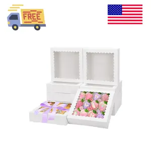 12pcs Bakery Boxes, 8x8x2 Inches Auto-Popup Cookie Boxes with Window