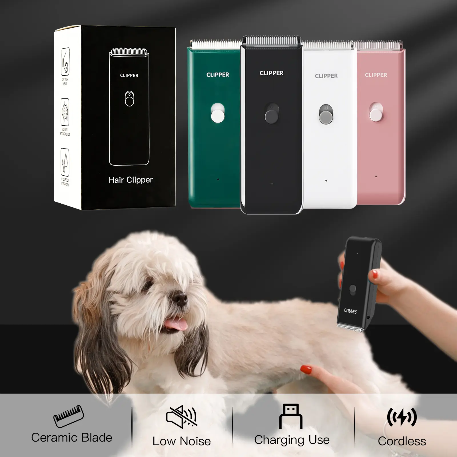 Pet Clippers for Dog Hair Grooming Low Noise, Portable Pet Hair Trimmer for Matted & Long Hair, Rechargeable Cordless Cat Shaver with Ceramic Blade Pet Clippers for Dog Hair Grooming Low Noise, Portable Pet Hair Trimmer for Matted & Long Hair, Rechargeable Cordless Cat Shaver with Ceramic Blade