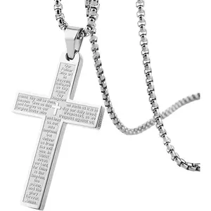 Cross Necklace Pendant Car Mirror Hanging Accessories, Stainless Steel Cross Car Rear View Charm with Bible Verse for Car, Truck, Home, Hanging Cross Car Ornament for Men Women (Silver)