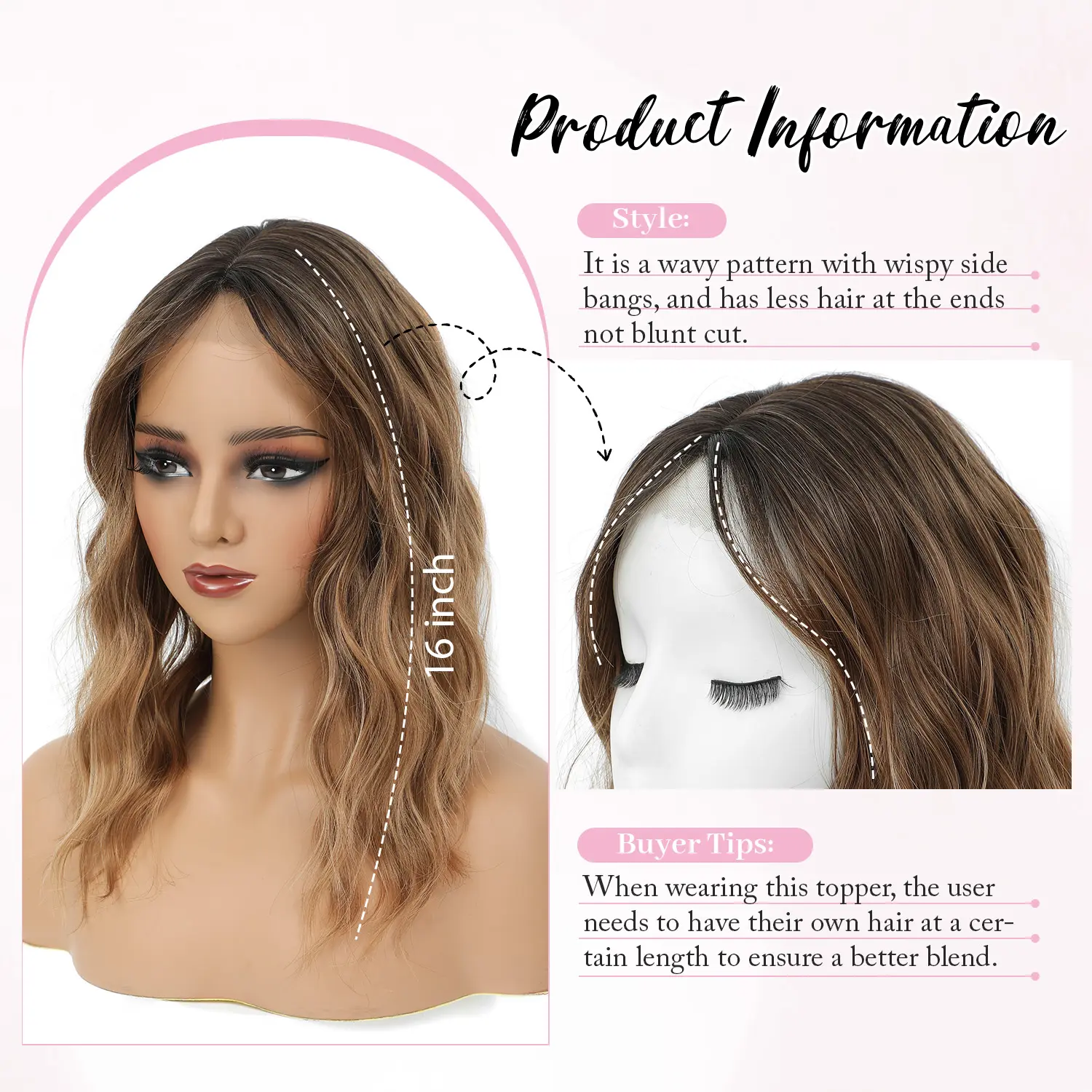 Hair Topper 16Inch Hair Toppers For Women Wavy Curly Clip In 