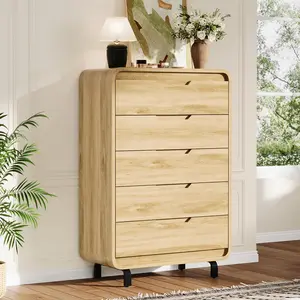Garvee Dresser for Bedroom with 5 Drawers, 48" High Modern Chest of Drawers with Large Wood Storage Dresser, Wood Closet Clothes Storage Organizer for Living Room, Hallway, Natural