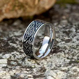 GTHIC Celtic Triquetra Knot Stainless Steel Viking Ring for Men Women Statement Jewelry Daily Wear