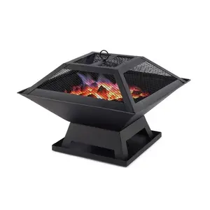 Modernisation Square BBQ Grill Outdoor Heater Garden Portable Fire Pit Iron Mesh Frame Stable Safe Multipurpose Patio Yard