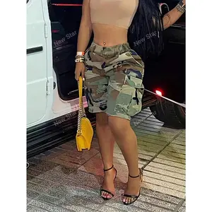Camouflage Print Multi-Pocket Casual Cargo Shorts Womenswear Bottom