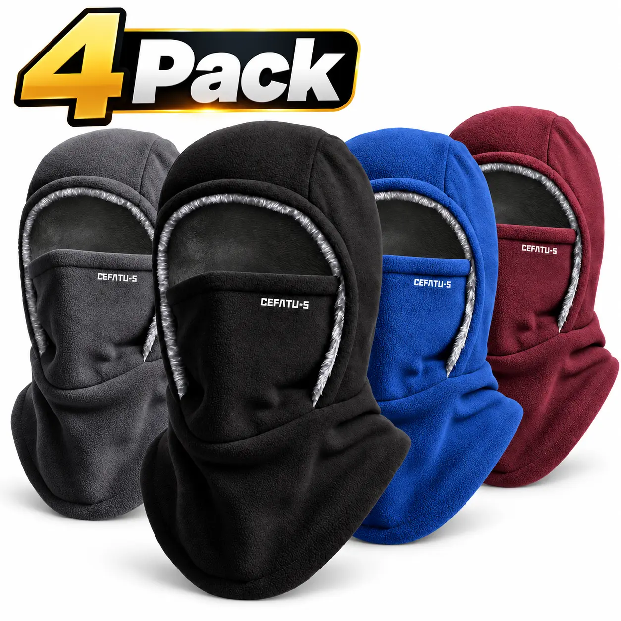 Men & Women's 4-Pack Thermal Fleece Ski Mask Balaclava, Soft Plush Lining Hooded Face Mask with Full Face & Neck Coverage, Cold Weather Warm Hat for Skiing, Snowboarding, Outdoor Activities