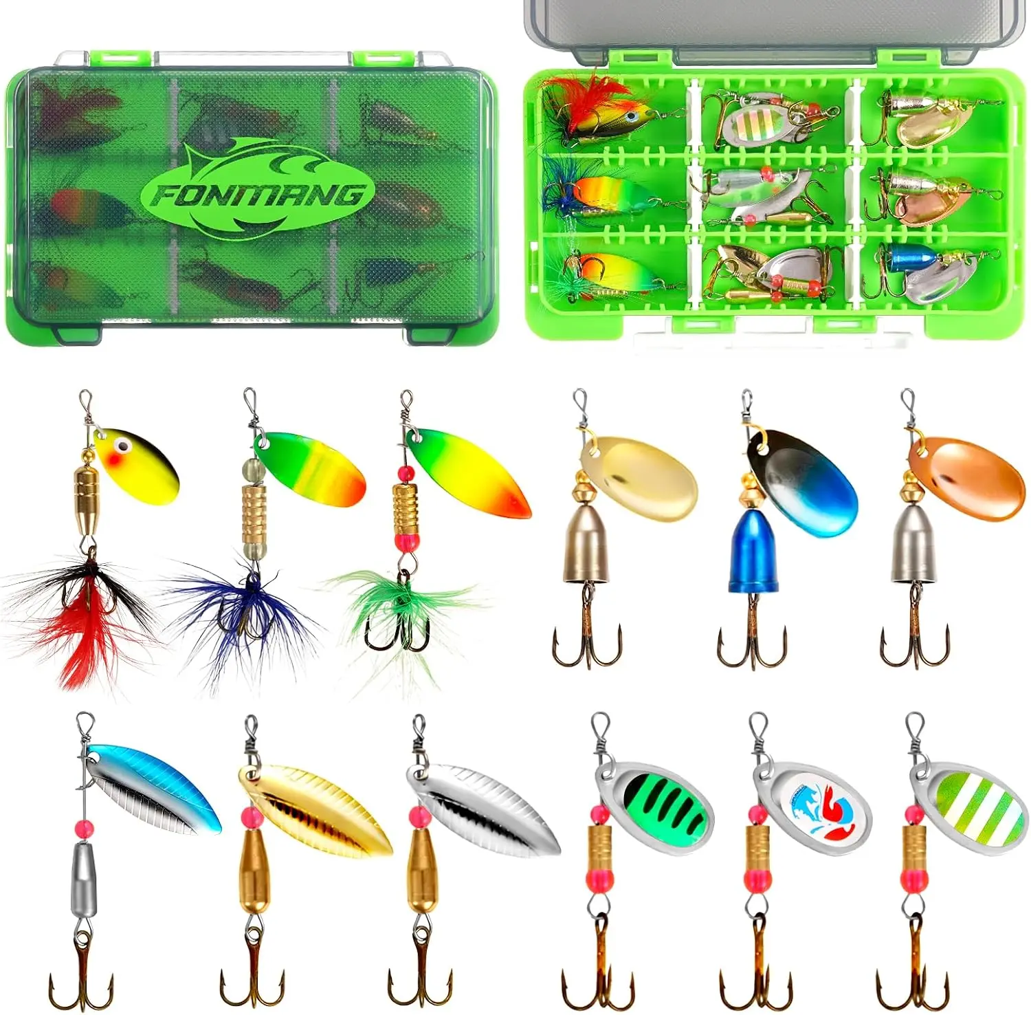 FONMANG 12pcs Spinnerbaits for Freshwater & Saltwater Bass Trout Crappie Salmon Walleye Pike 2026 New Release Copper Lures with Treble Hook